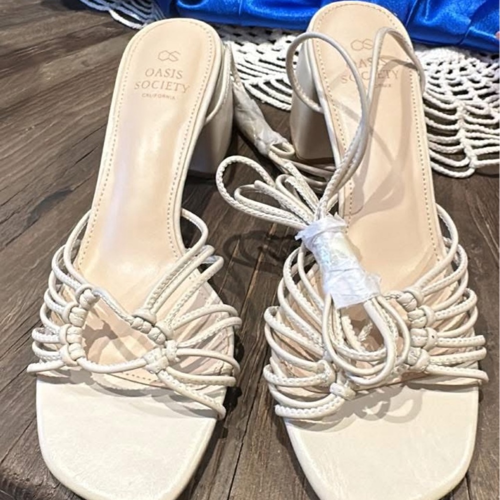 Cream Strappy Heels with Intricate Design